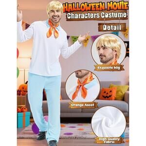 Scooby-Doo Fred Men’s 4 Halloween Costume Medium Detective Set Outfit & Wig XL